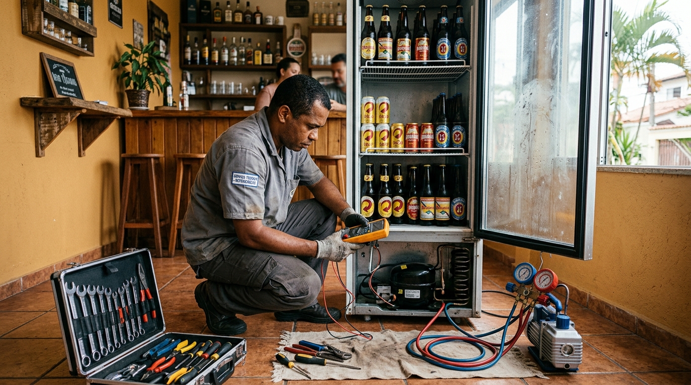 Substituição de termostato de cervejeira em serviço técnico em Suzano‑SP